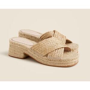 J. Crew Made-in-Spain Block-Heel Espadrilles Faux Raffia Natural Straw Sz 7 NWOB